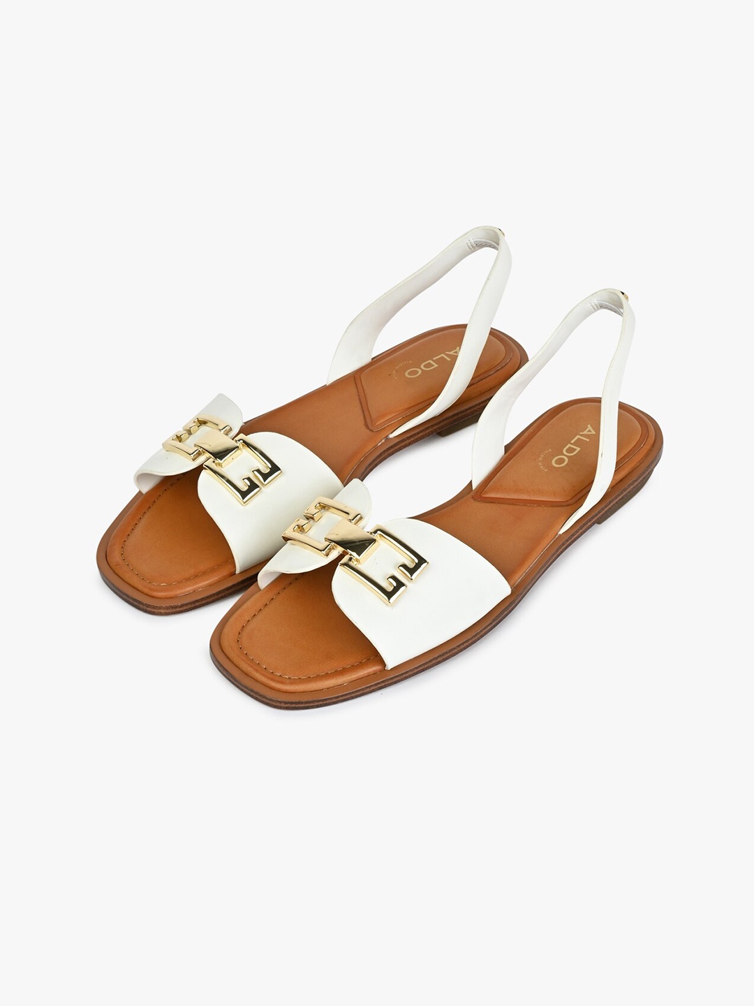 

ALDO Buckle Detailed Open Toe Flats, White