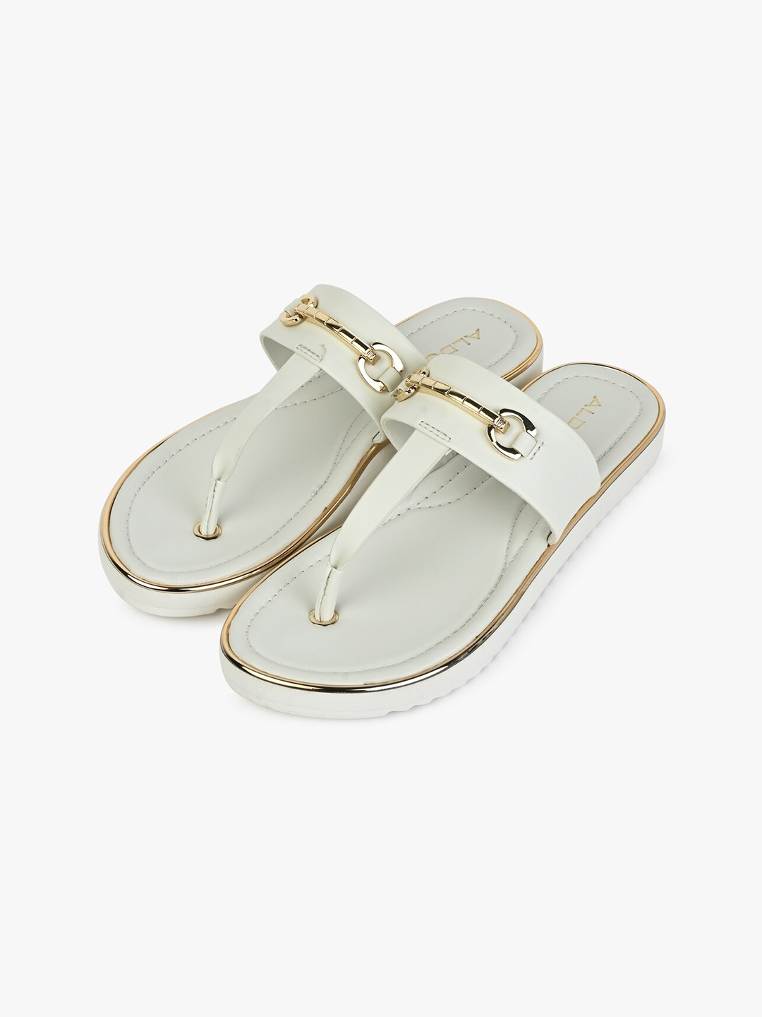 

ALDO Buckle Detailed T-Strap Flats, White