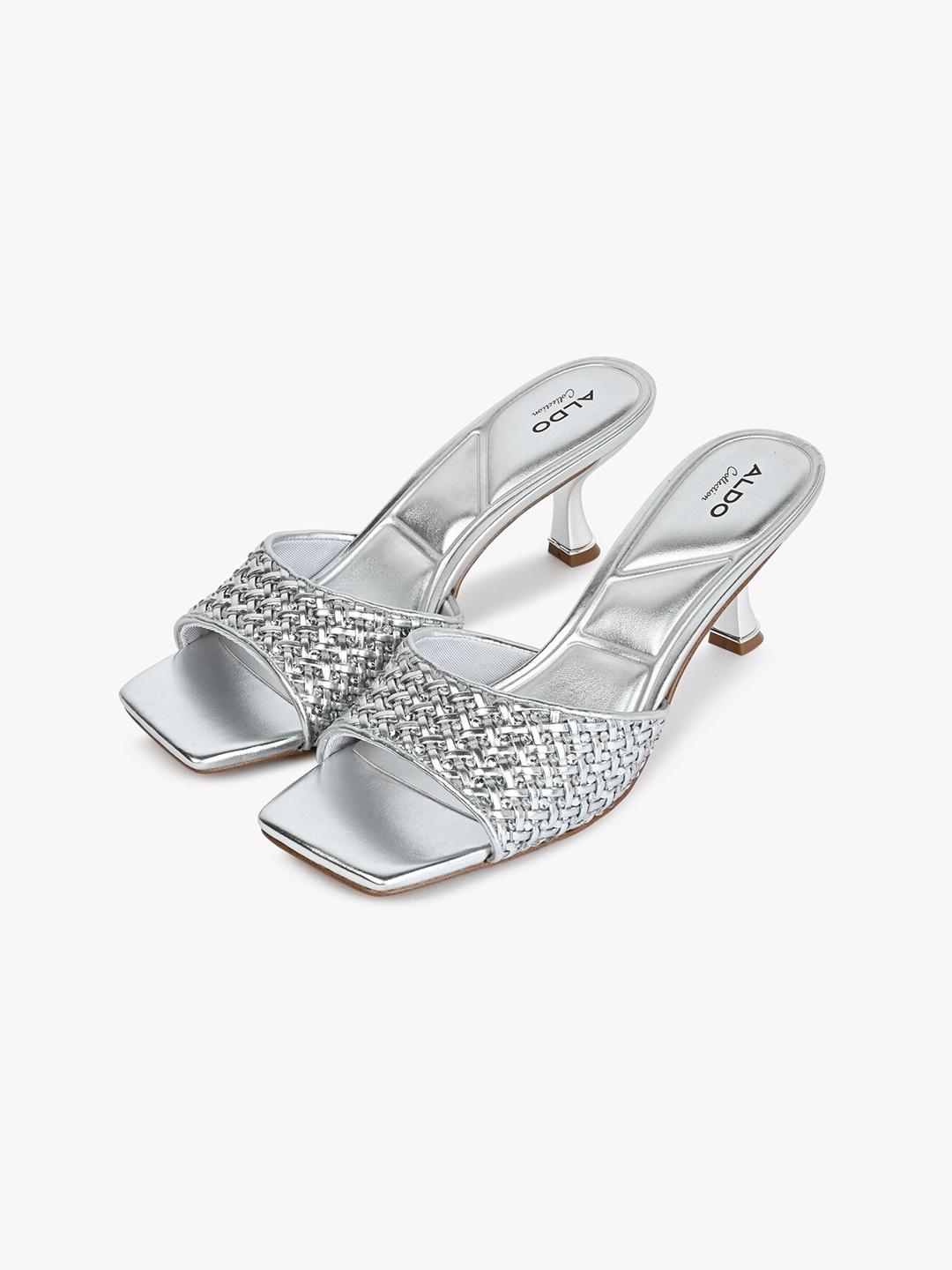 

ALDO Textured Open Toe Block Heels, Silver