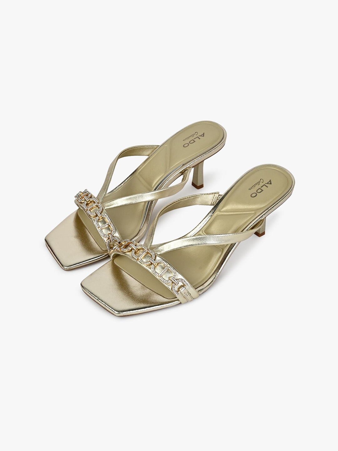 

ALDO Embellished Leather Slim Heels, Gold