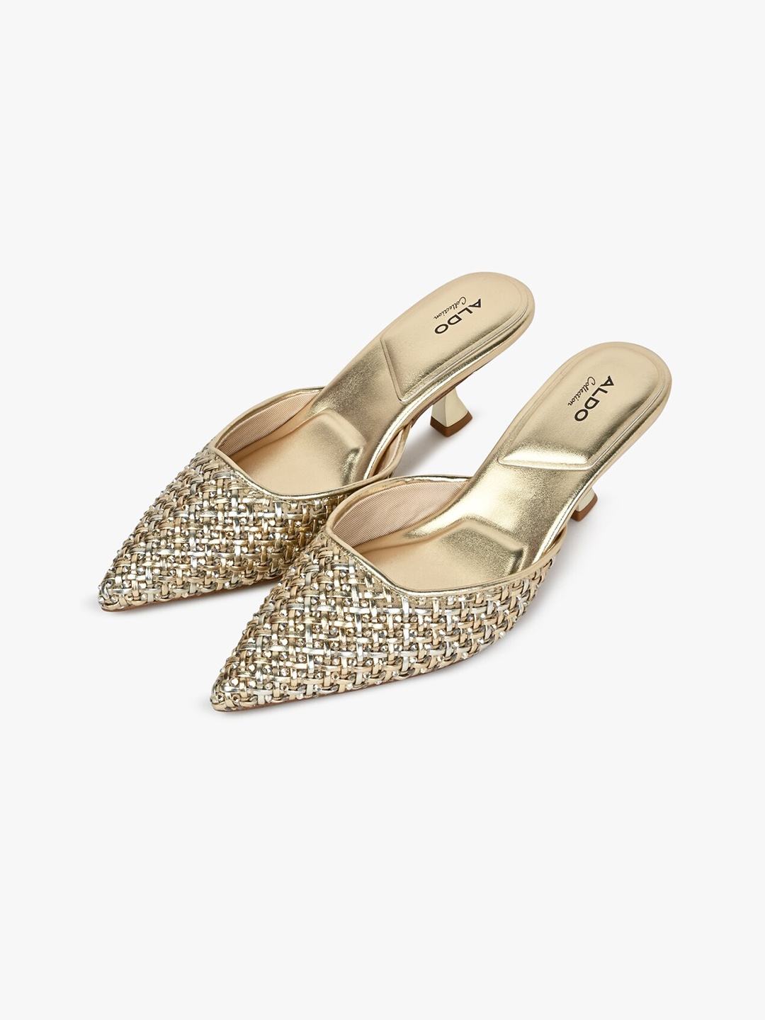 

ALDO Textured Open Toe Slim Heels, Gold