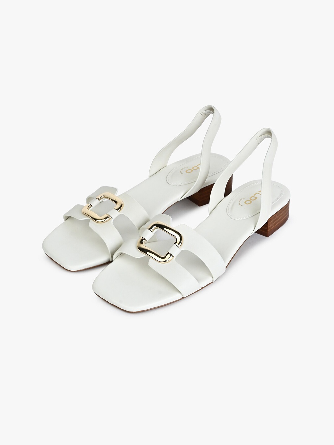 

ALDO Buckles Detailed Leather Block Heels, White