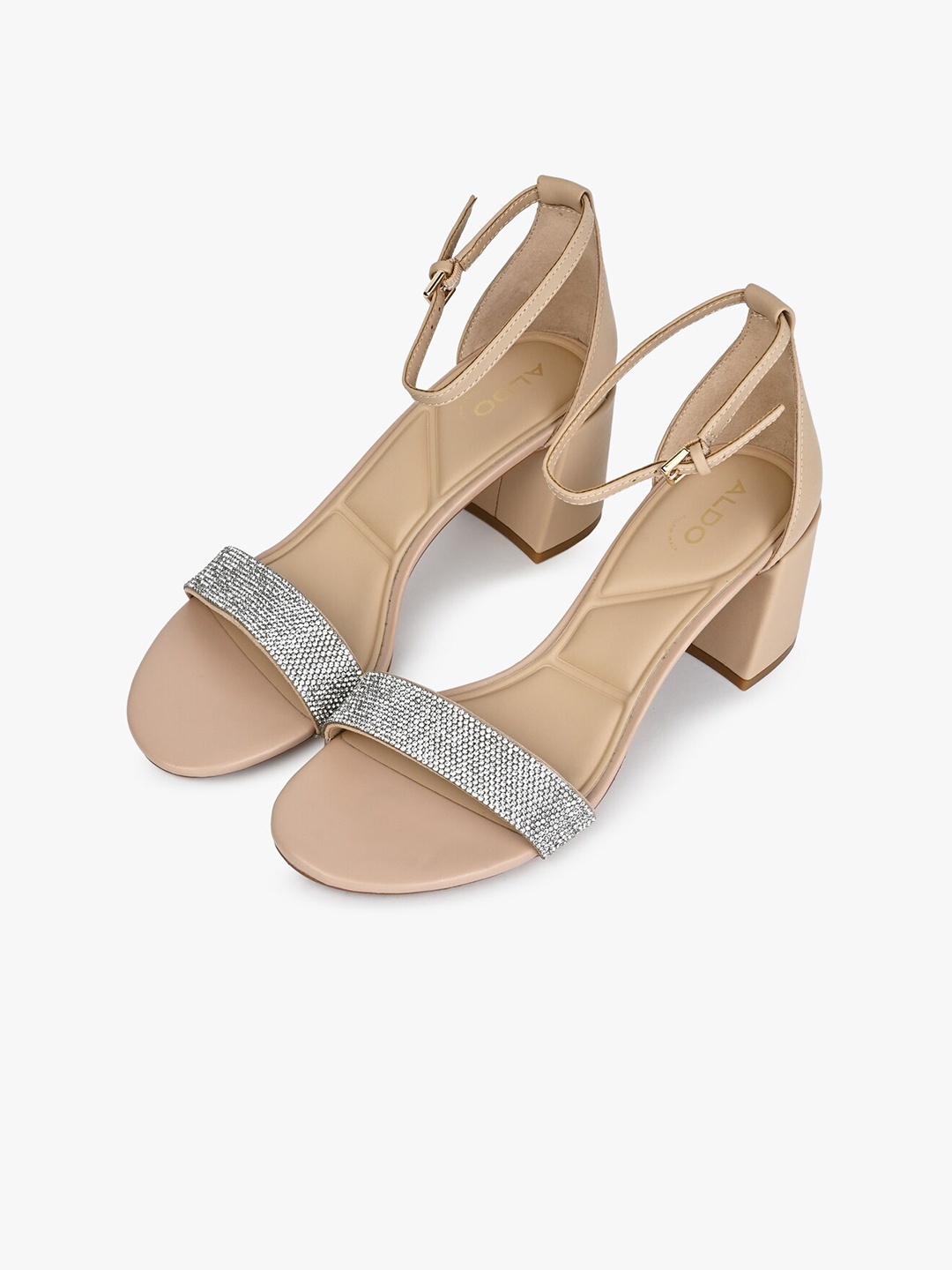 

ALDO Embellished Leather Block Heels, Beige