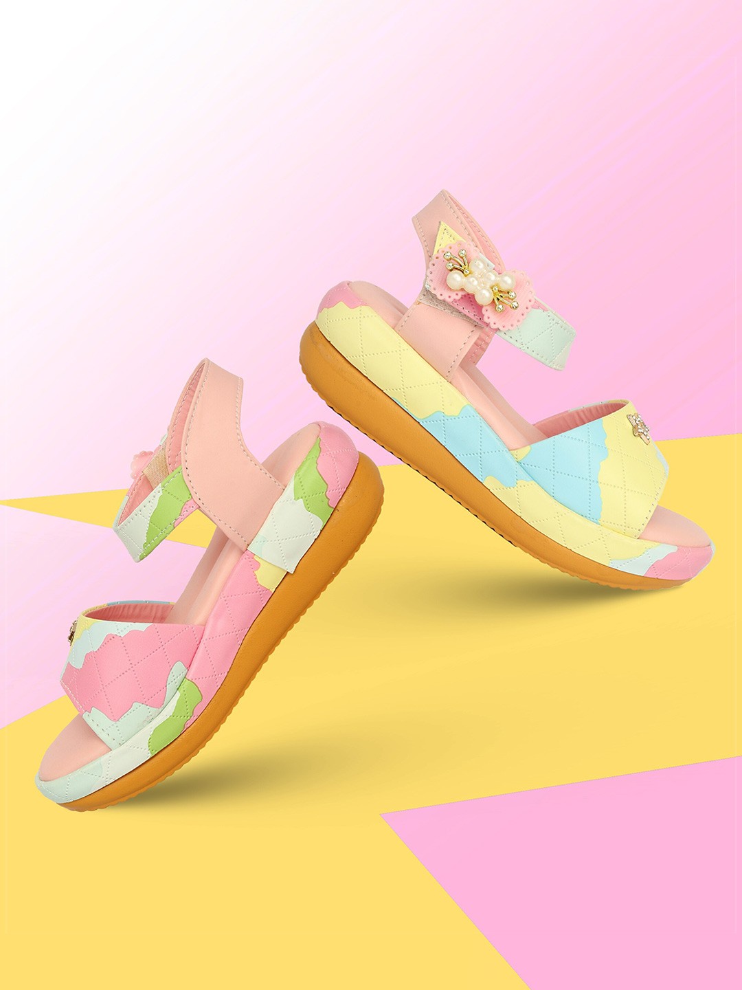 

BAESD Kids Girls Printed Bow Detailed Comfort Heels, Yellow