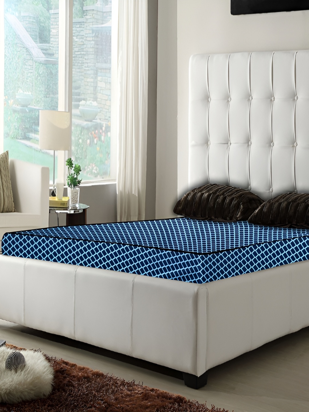 

Stylista Blue Cotton Water Resistant Elastic Strap Queen Size Mattress Protector