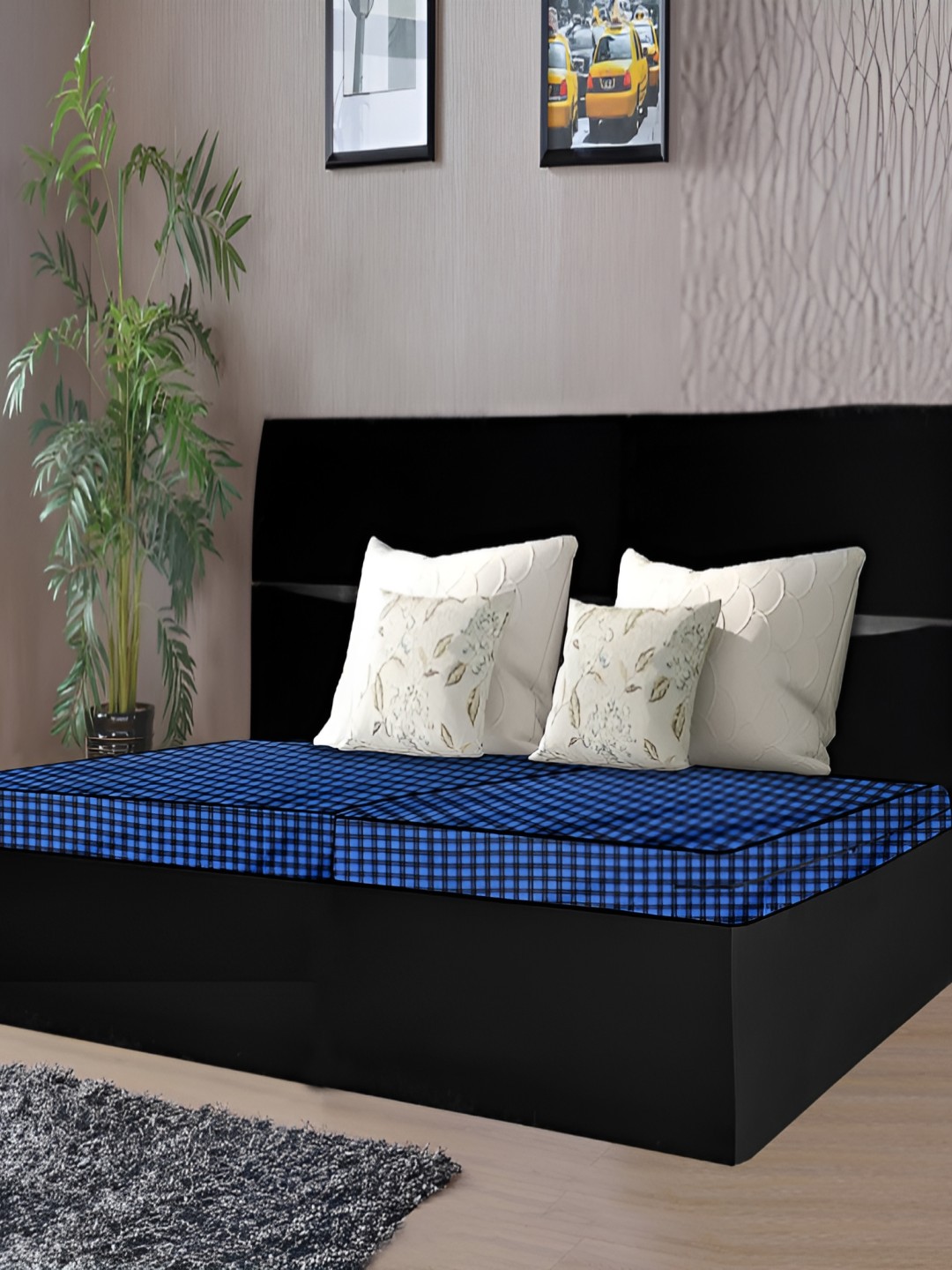 

Stylista Blue Cotton Checked Water Resistant Mattress Protector