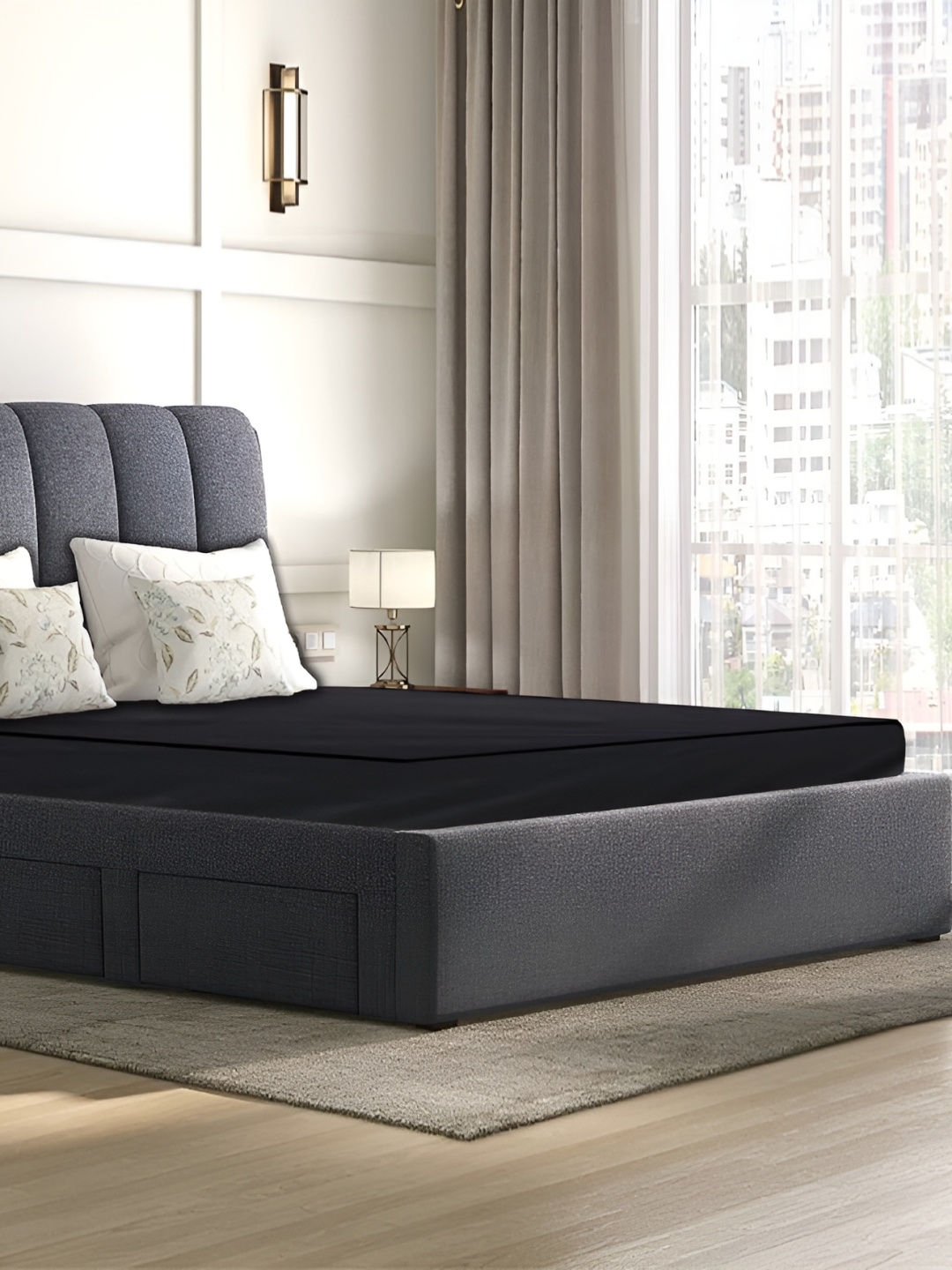 

Stylista Black Cotton Water Resistant Elastic Strap Queen Size Mattress Protector