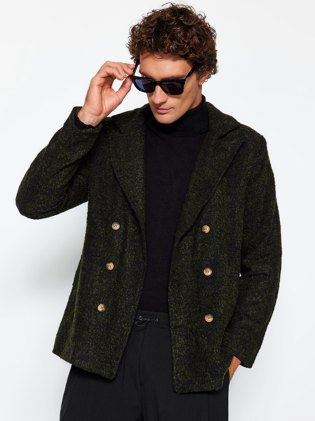 

Trendyol Men Slim Fit Double-Breasted Formal Blazer, Green