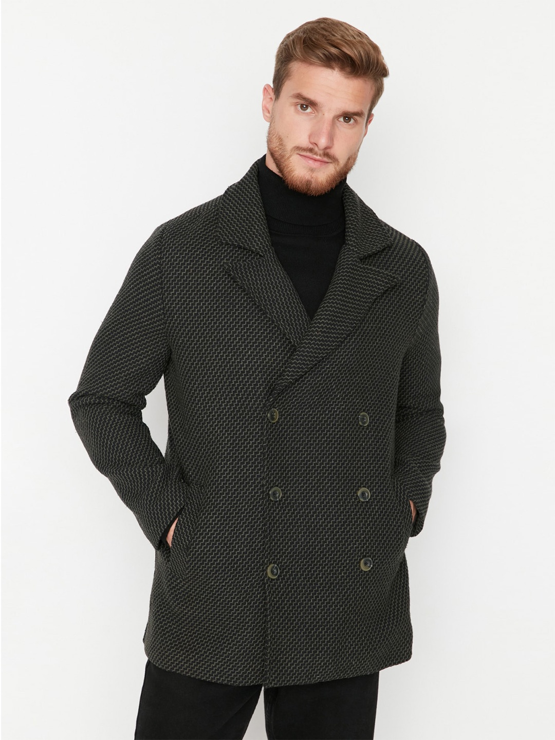 

Trendyol Self-Design Double-Breasted Overcoat, Na