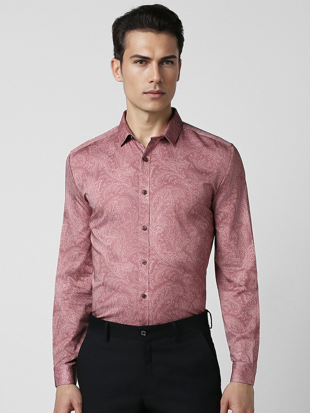 

V Dot Ethnic Motifs Printed Slim Fit Cotton Party Shirt, Pink