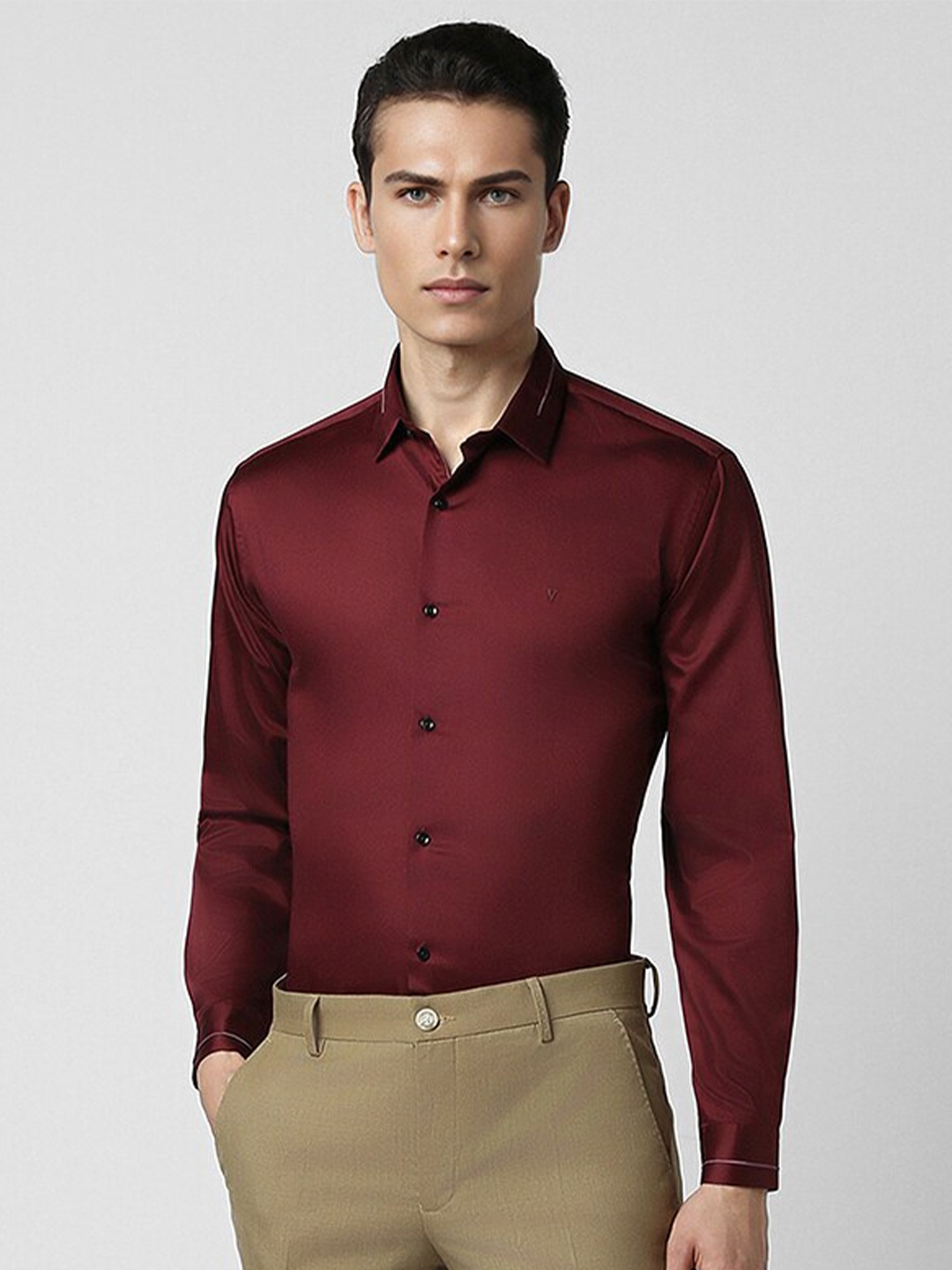 

V Dot Slim Fit Cotton Party Shirt, Maroon