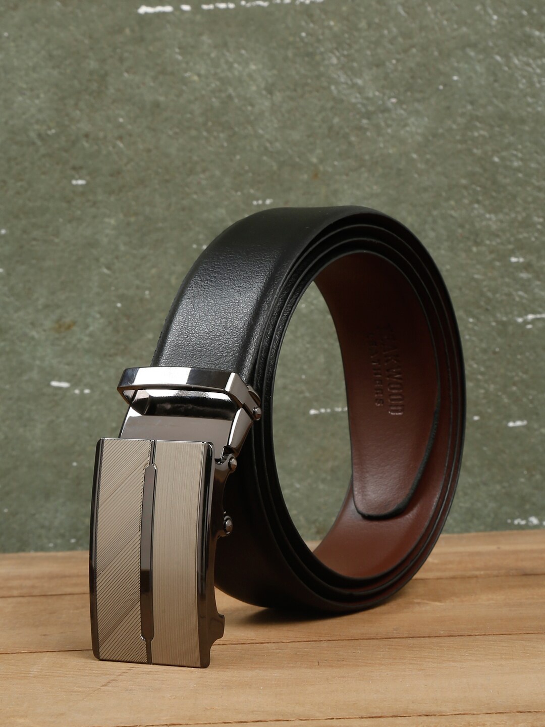 

Teakwood Leathers Men Leather Reversible Formal Belt, Black