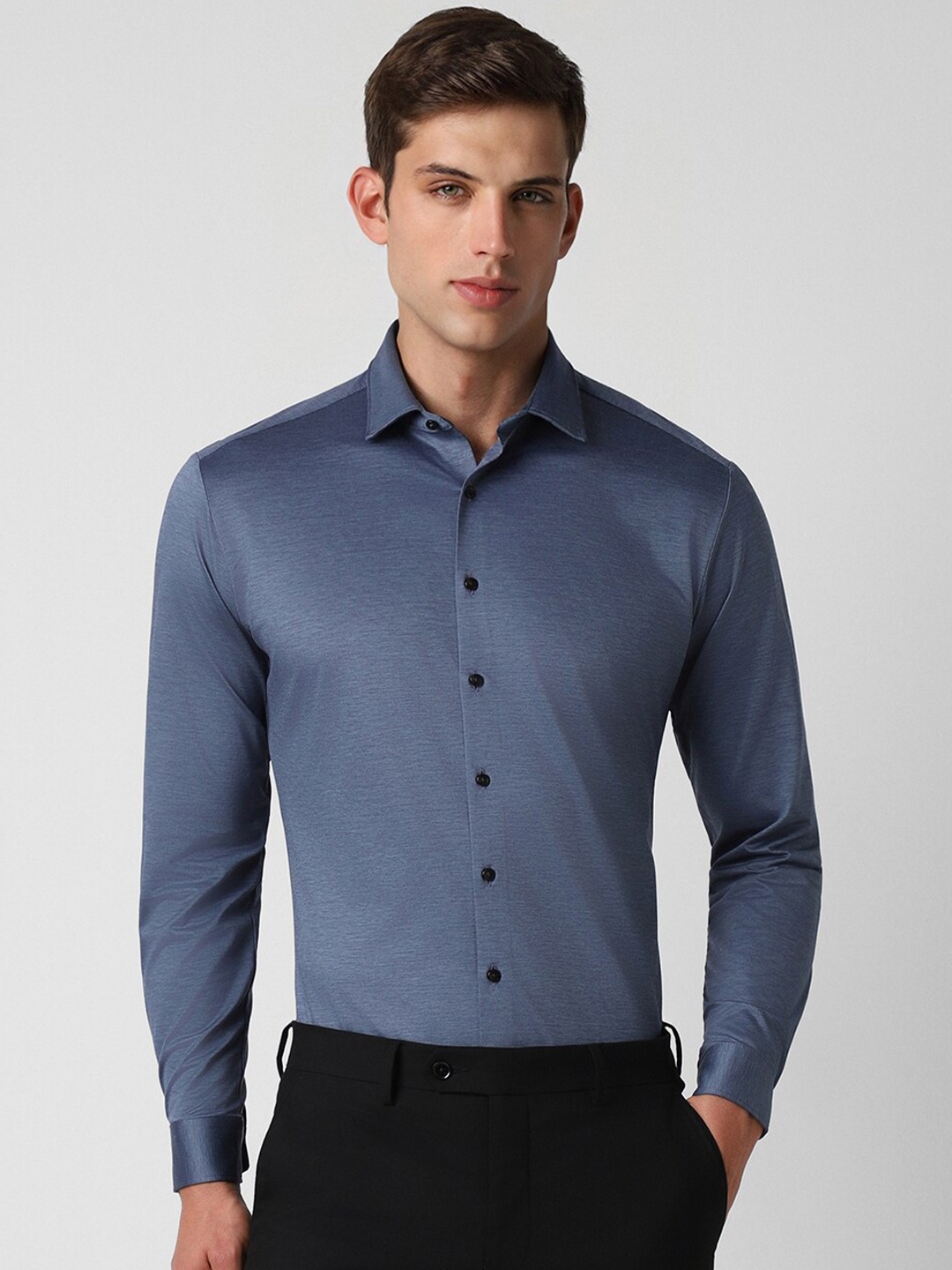 

Van Heusen Long Sleeves Slim Fit Opaque Cotton Formal Shirt, Blue