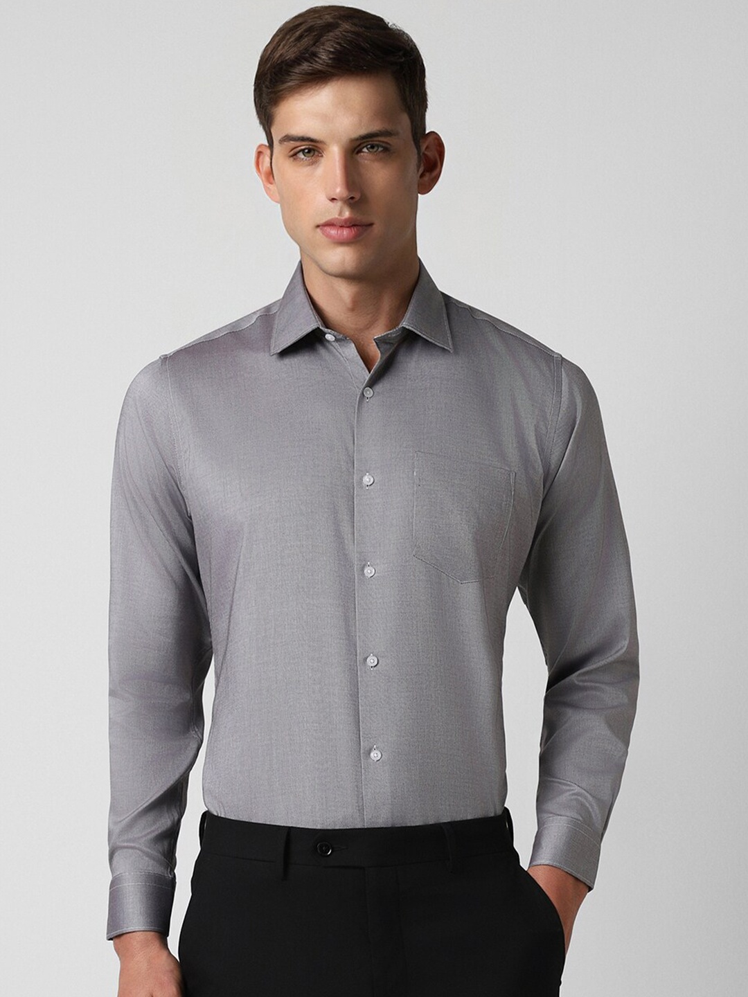 

Van Heusen Slim Fit Textured Pure Cotton Formal Shirt, Grey