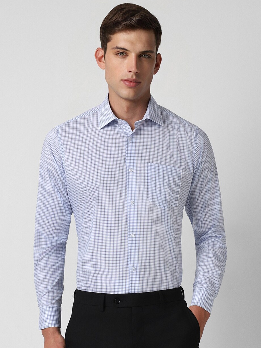 

Van Heusen Slim Fit Micro Checks Opaque Cotton Formal Shirt, Blue