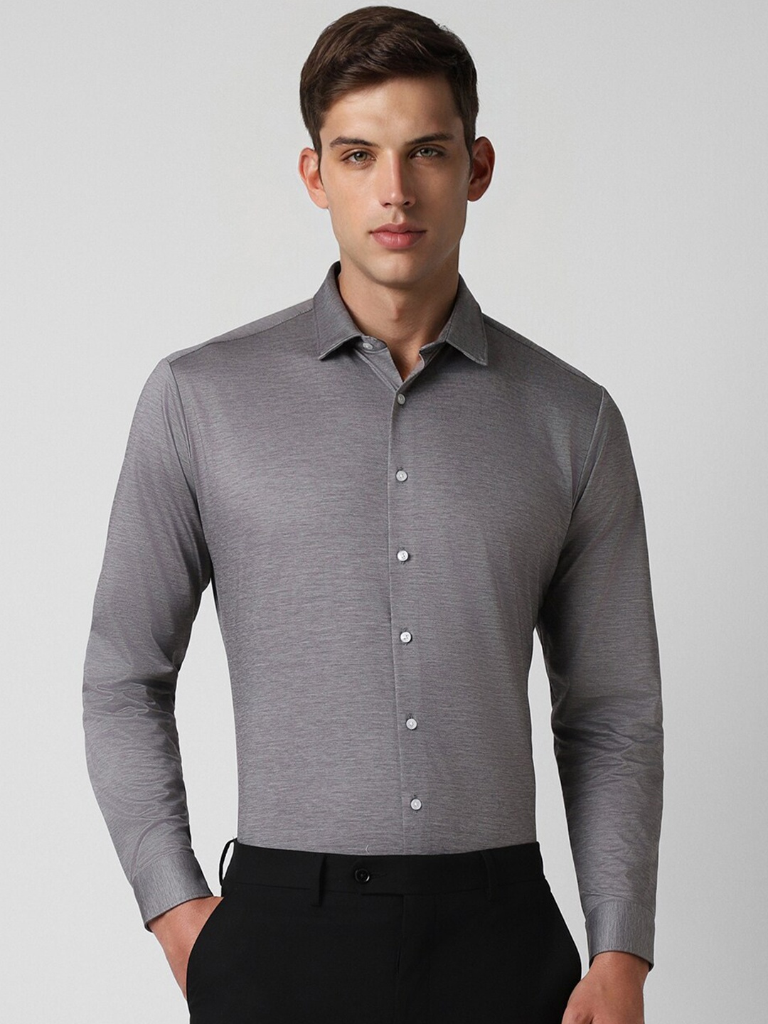 

Van Heusen Textured Spread Collar Slim Fit Pure Cotton Formal Shirt, Grey