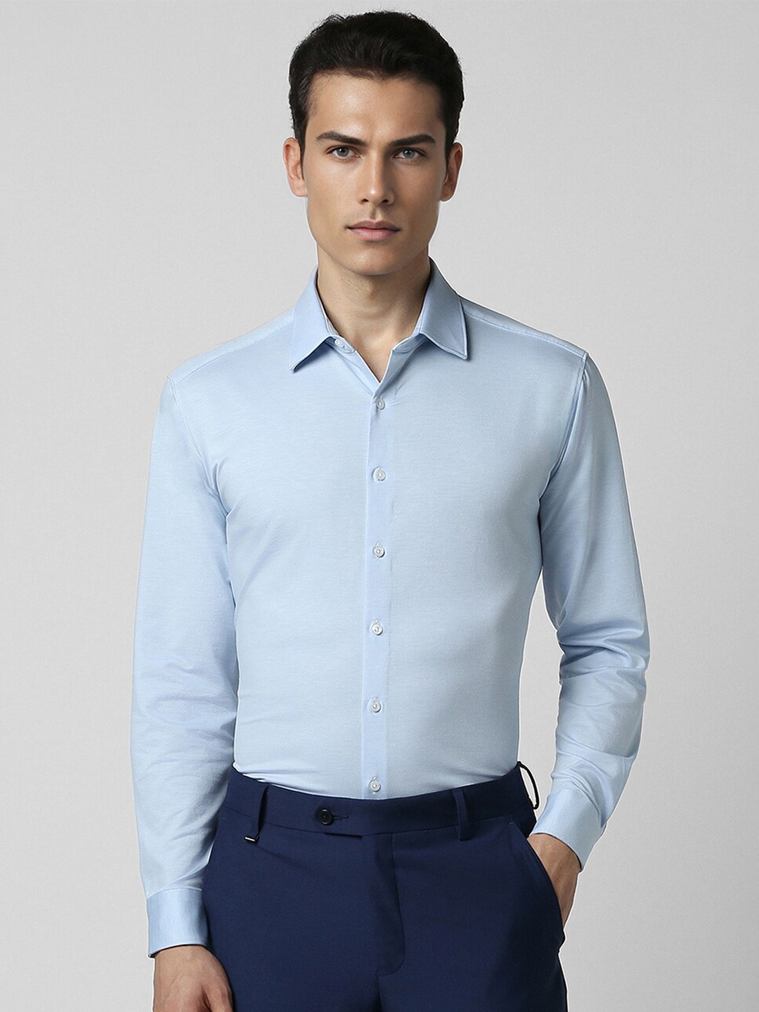 

Van Heusen Long Sleeves Slim Fit Opaque Cotton Formal Shirt, Blue