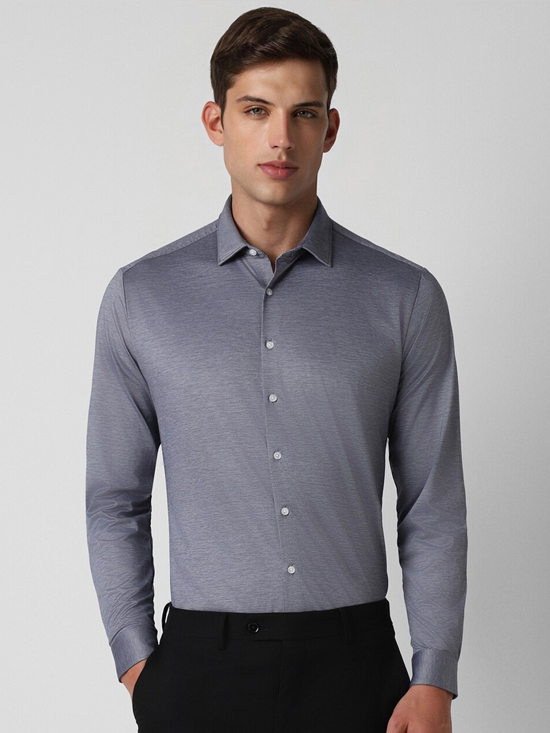 

Van Heusen Spread Collar Long Sleeves Textured Slim Fit Cotton Formal Shirt, Grey