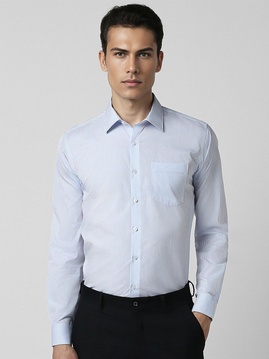 

Van Heusen Spread Collar Cotton Striped Formal Shirt, Blue