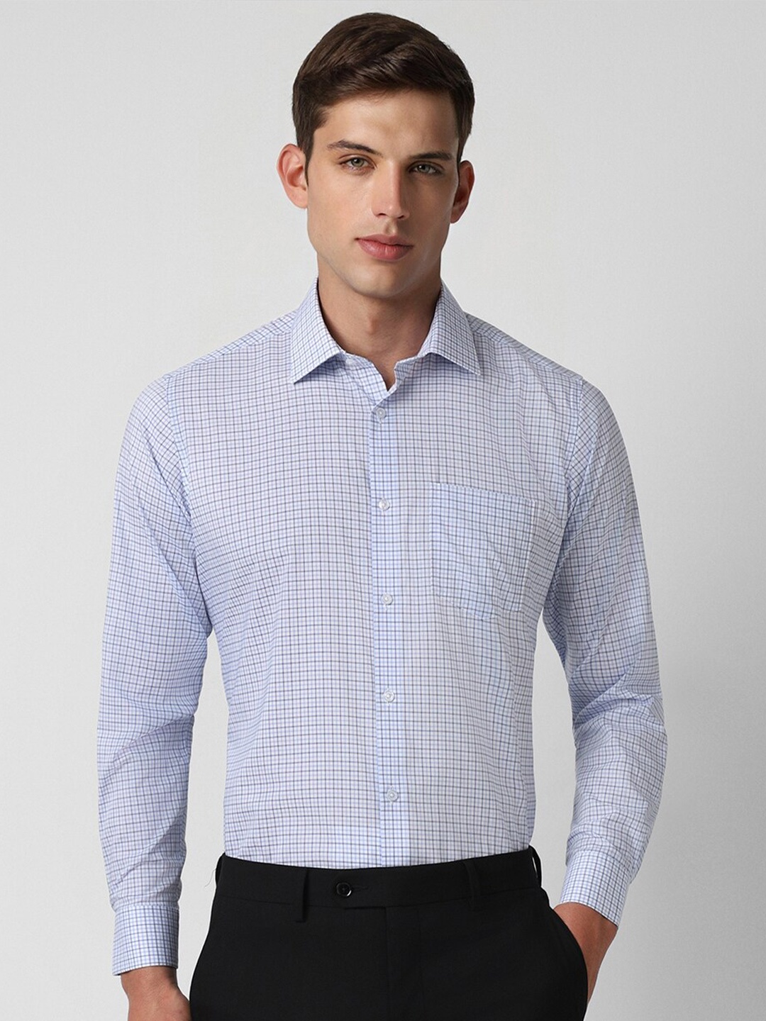 

Van Heusen Slim Fit Checked Printed Pure Cotton Formal Shirt, Blue
