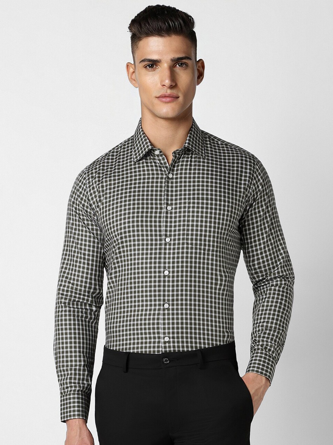 

Van Heusen Checked Slim Fit Pure Cotton Formal Shirt, Olive