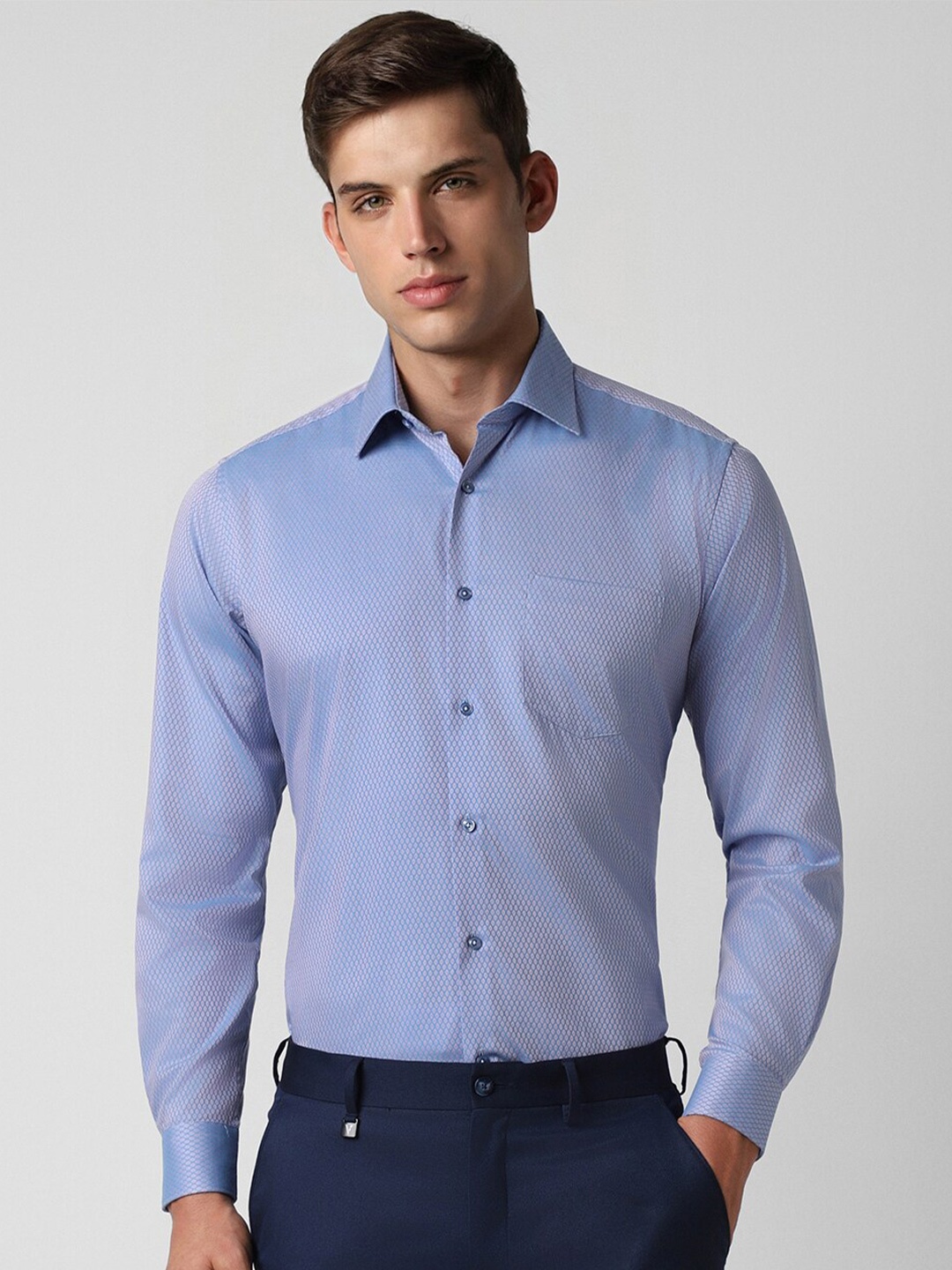 

Van Heusen Self Design Textured Slim Fit Shirt, Blue