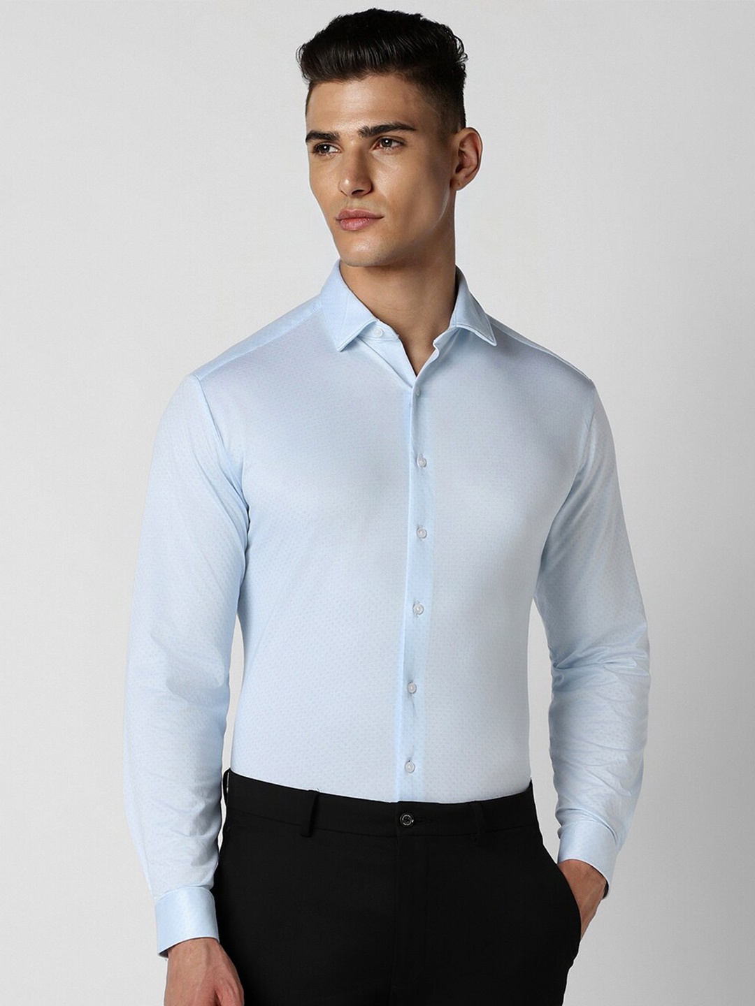 

Van Heusen Textured Spread Collar Slim Fit Formal Shirt, Blue