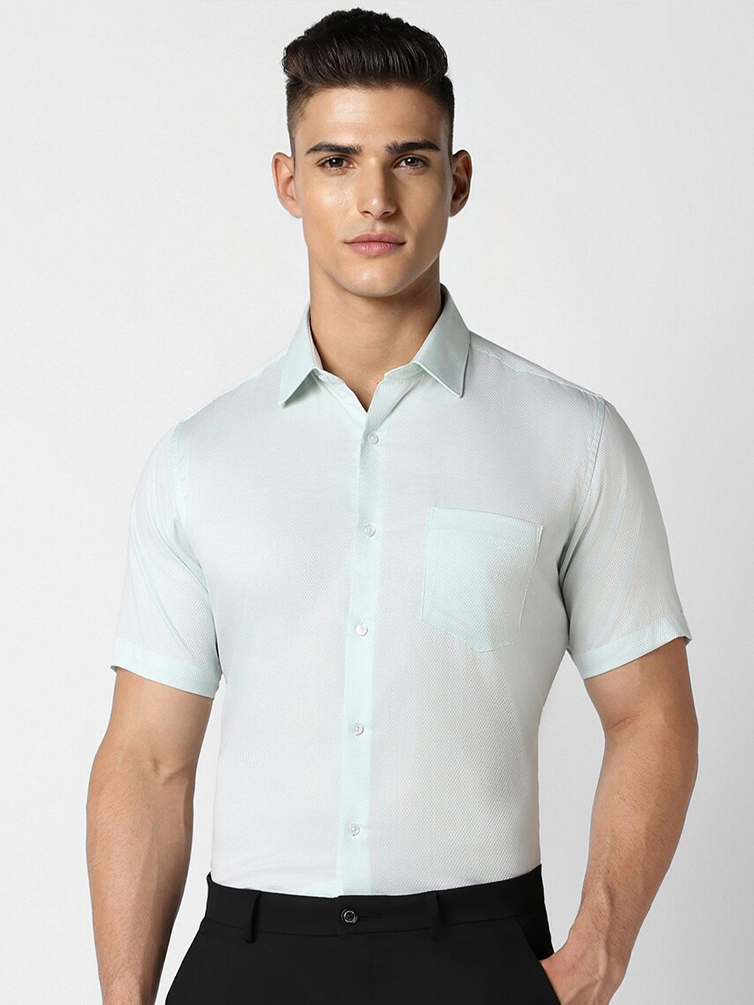 

Van Heusen Textured Spread Collar Pure Cotton Party Shirt, Green