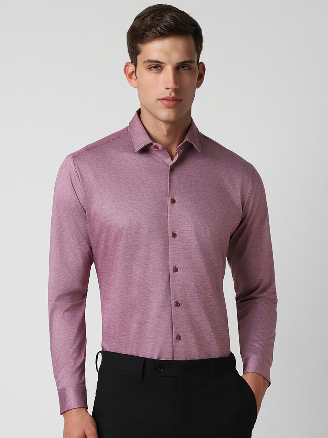 

Van Heusen Spread Collar Long Sleeves Textured Slim Fit Formal Cotton Shirt, Pink