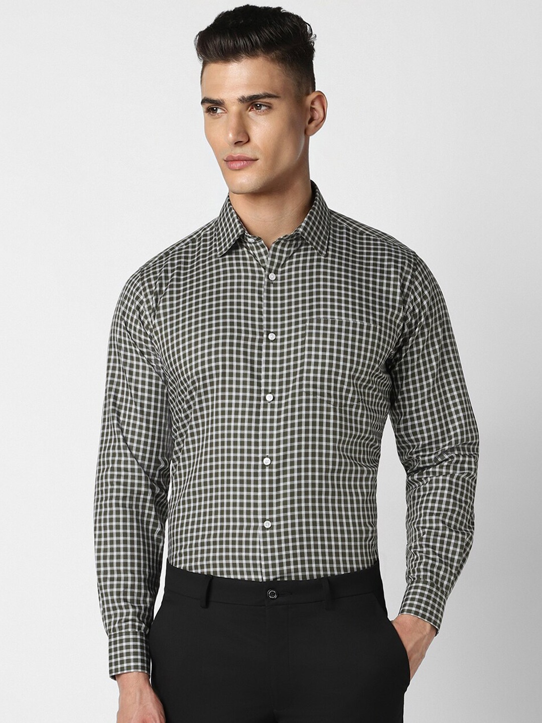 

Van Heusen Regular Fit Micro Checks Opaque Cotton Formal Shirt, Olive