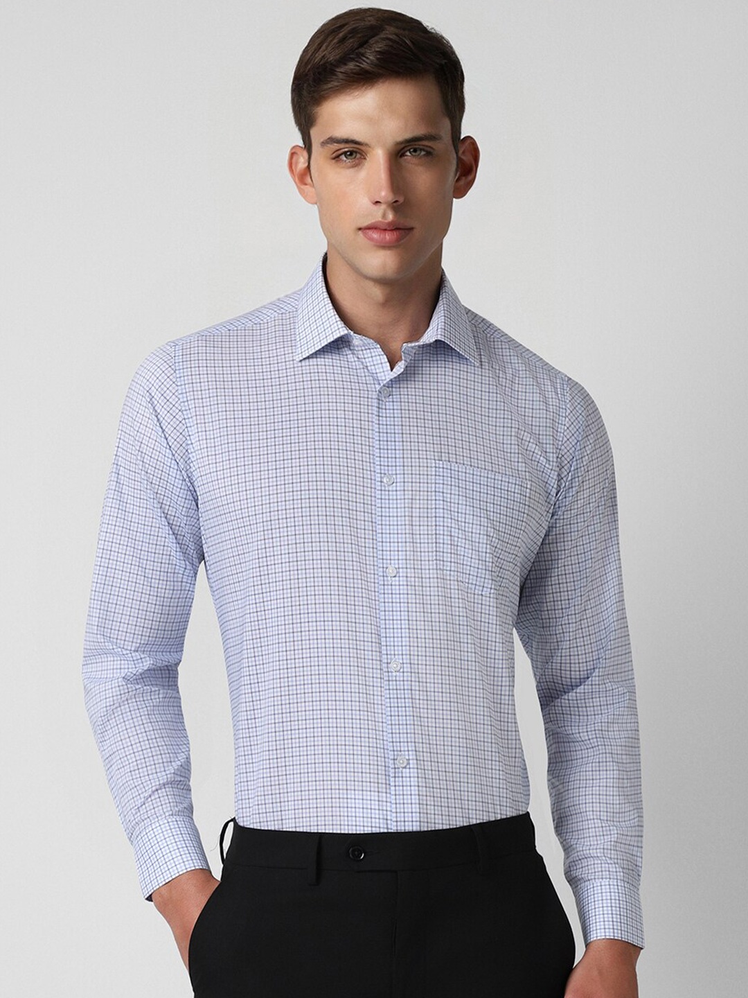 

Van Heusen Checked Pure Cotton Formal Shirt, Blue