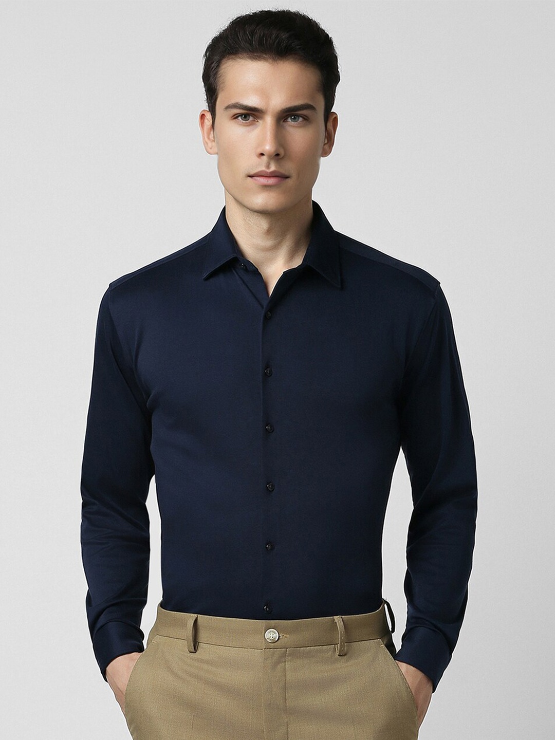 

Van Heusen Long Sleeves Slim Fit Opaque Cotton Formal Shirt, Navy blue