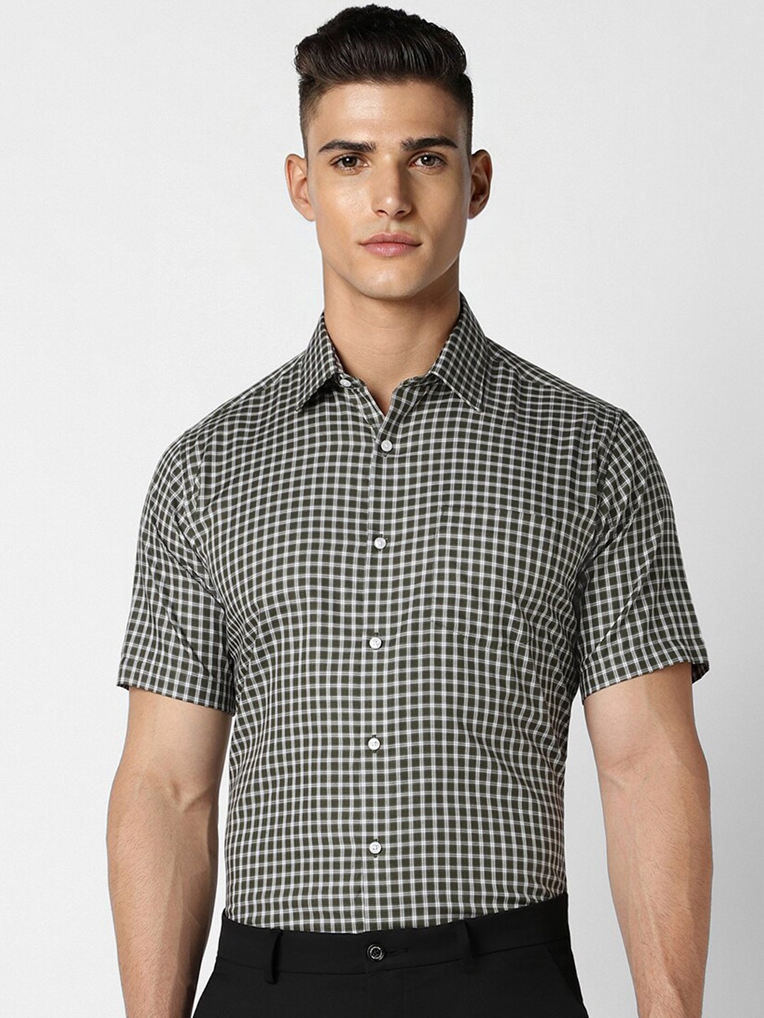 

Van Heusen Tailored Fit Checked Printed Pure Cotton Formal Shirt, Olive