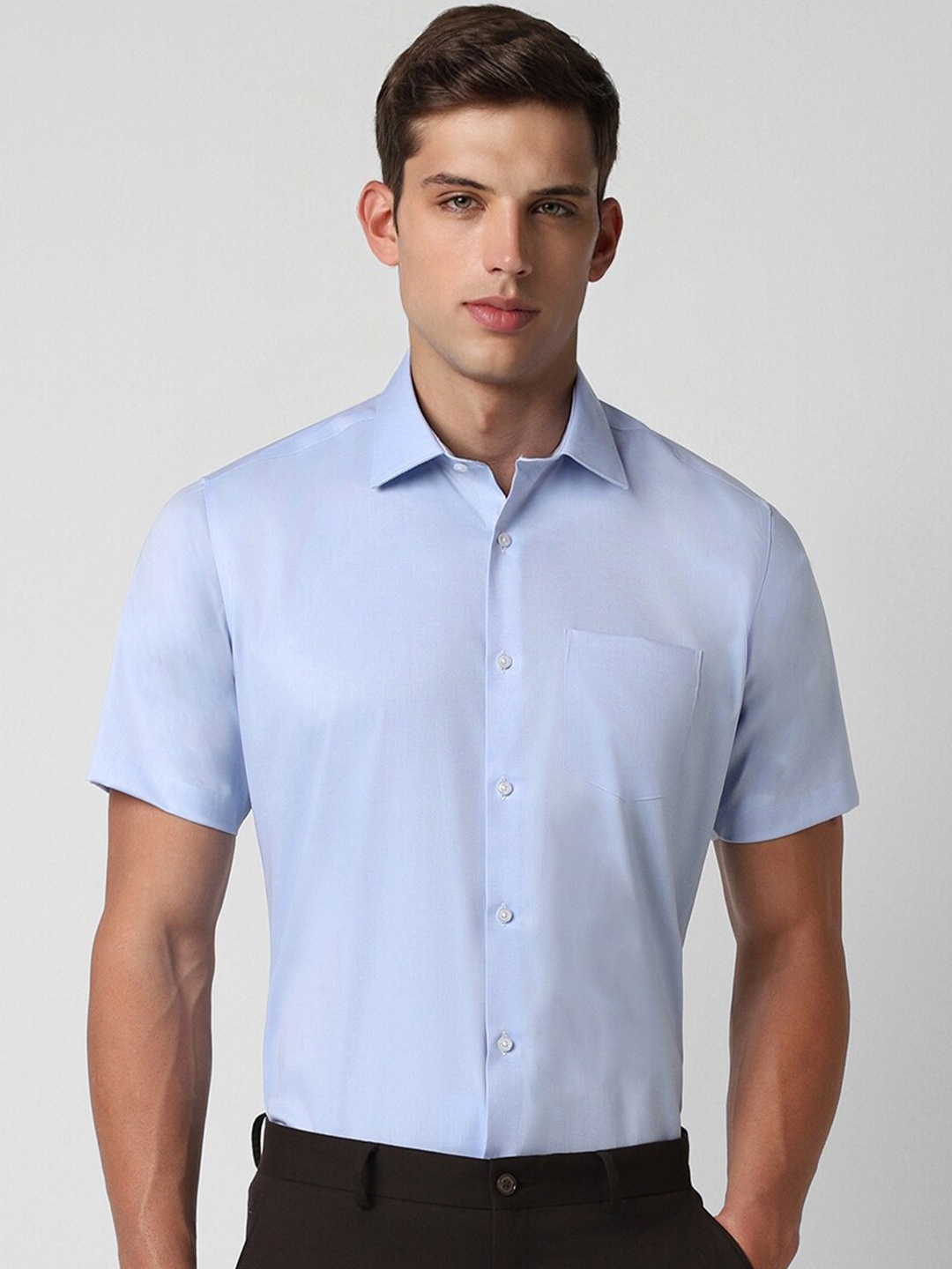 

Van Heusen Short Sleeves Opaque Cotton Formal Shirt, Blue