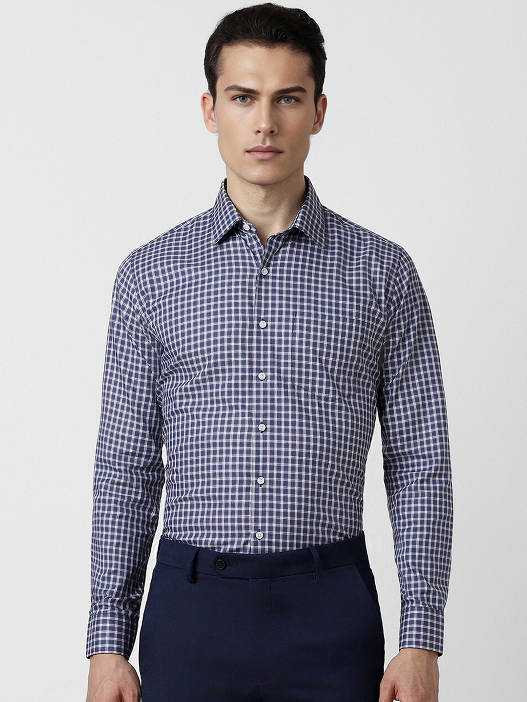 

Van Heusen Slim Fit Micro Checks Opaque Cotton Formal Shirt, Blue