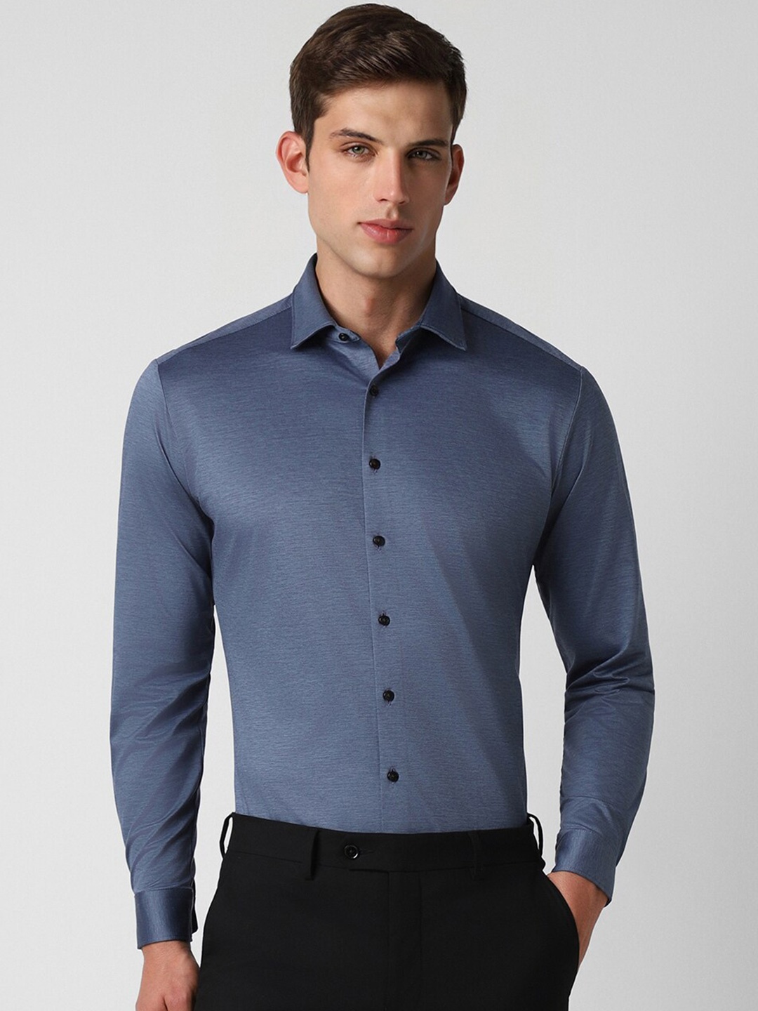 

Van Heusen Slim Fit Textured Pure Cotton Formal Shirt, Blue