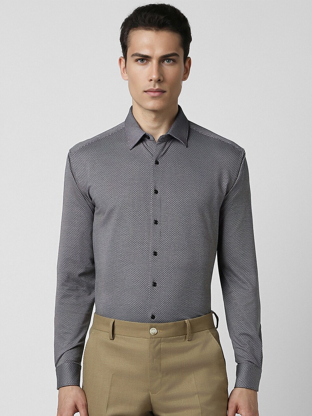 

Van Heusen Textured Spread Collar Long Sleeves Slim Fit Cotton Formal Shirt, Grey