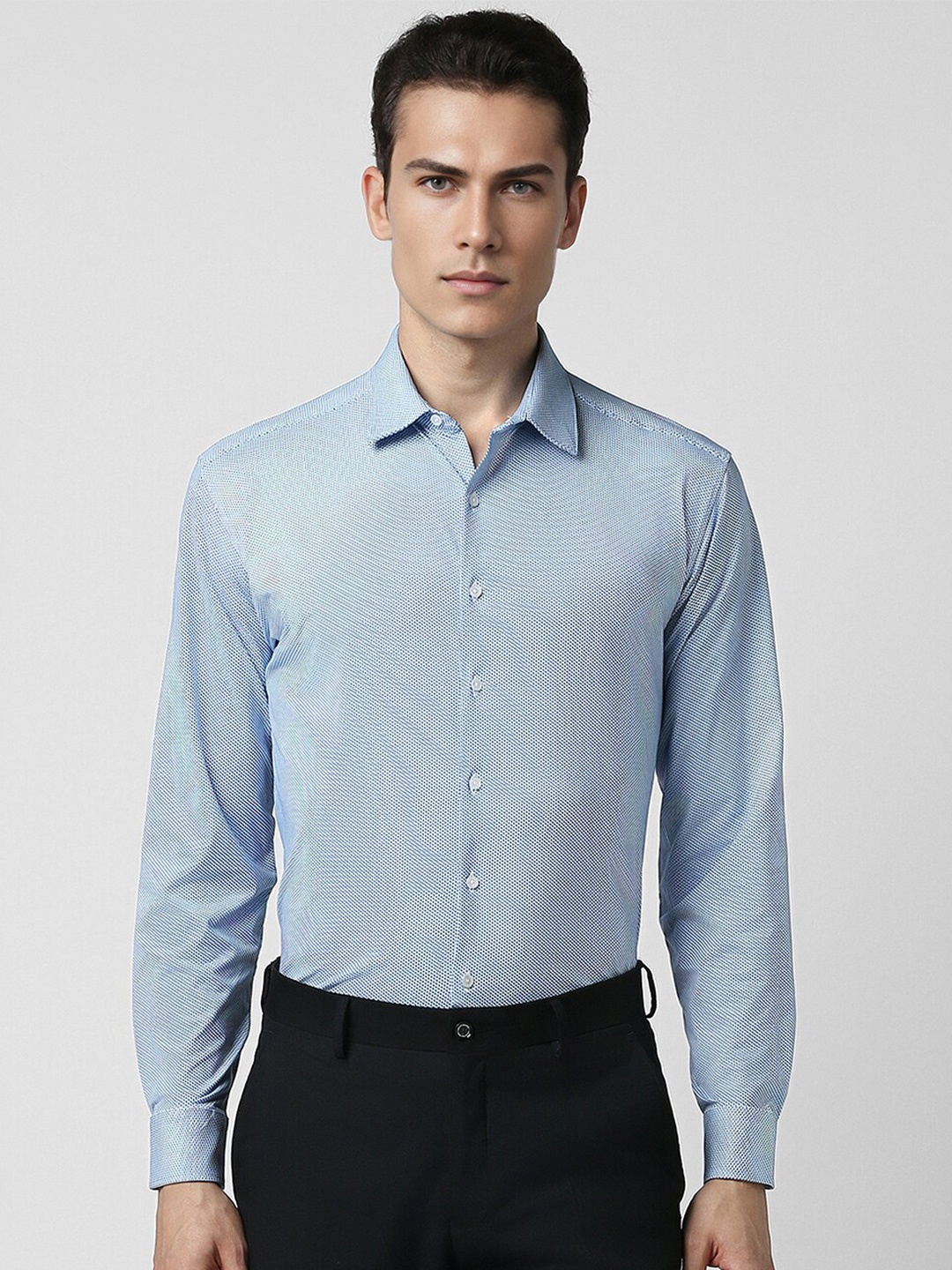 

Van Heusen Textured Spread Collar Slim Fit Formal Shirt, Blue