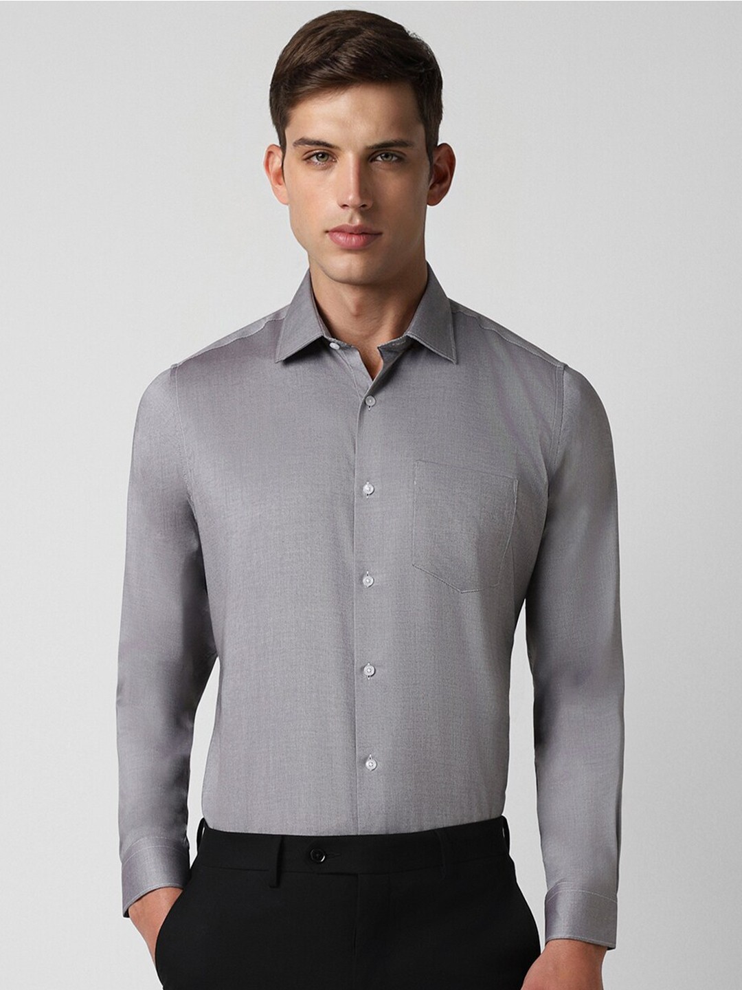 

Van Heusen Spread Collar Long Sleeves Textured Cotton Formal Shirt, Grey