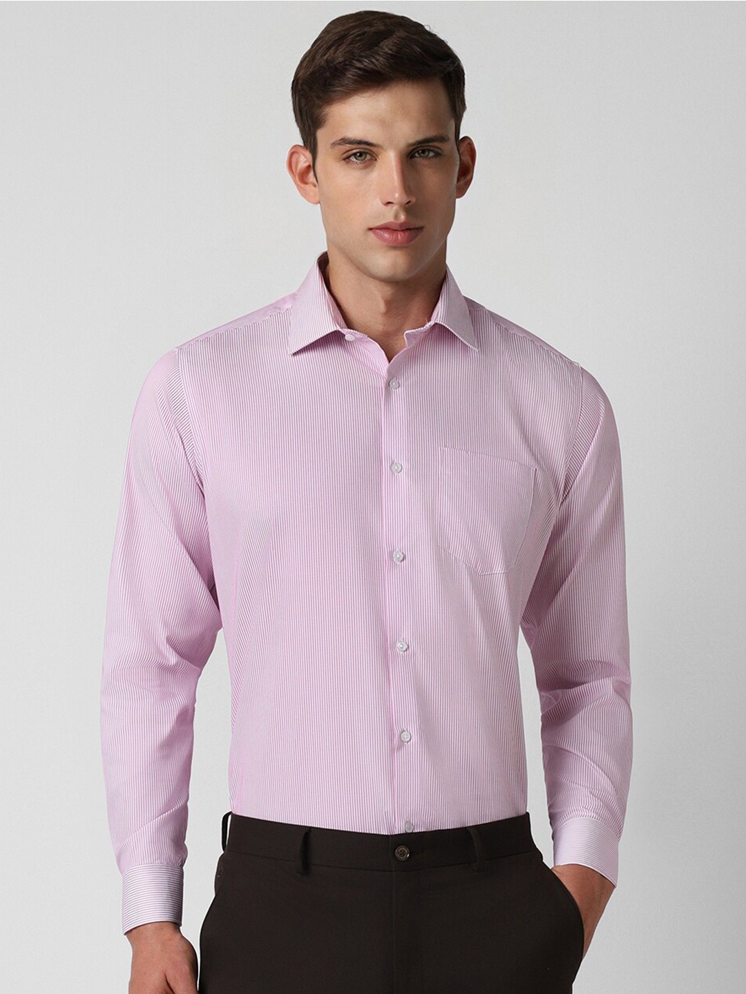 

Van Heusen Long Sleeves Self Design Opaque Cotton Formal Shirt, Pink