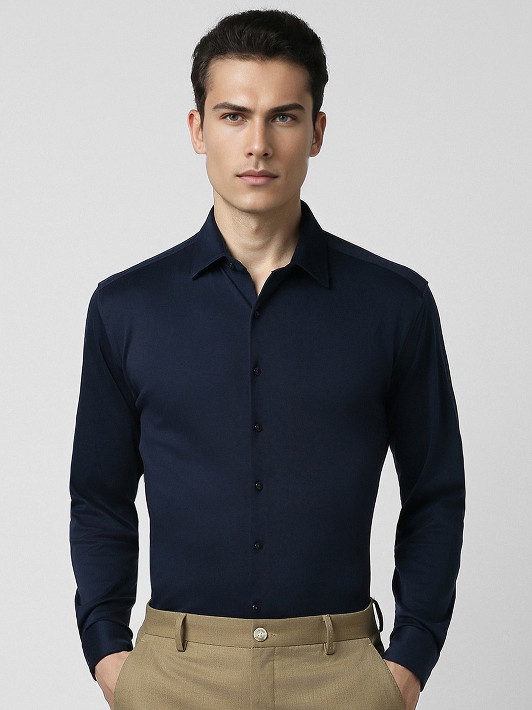 

Van Heusen Long Sleeves Slim Fit Opaque Cotton Formal Shirt, Navy blue
