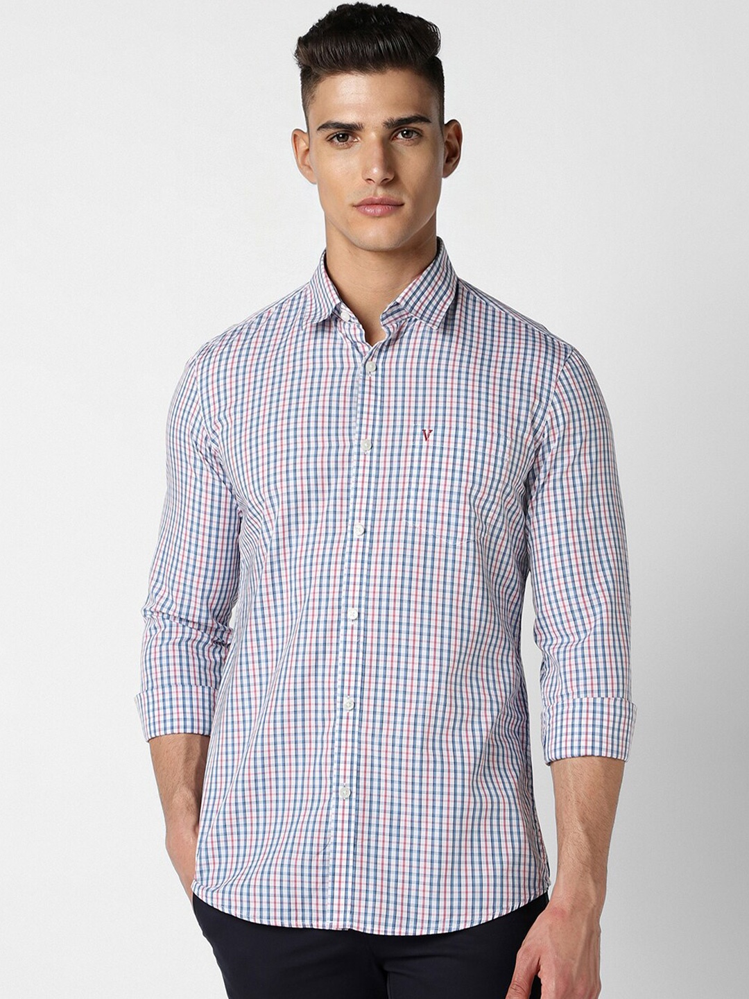 

Van Heusen Sport Checked Spread Collar Long Sleeves Slim Fit Casual Shirt, Blue