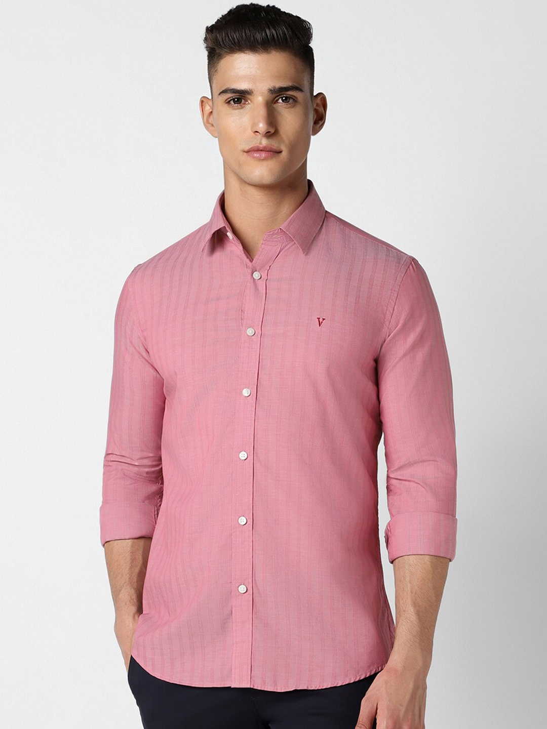 

Van Heusen Sport Striped Spread Collar Long Sleeves Slim Fit Casual Shirt, Pink