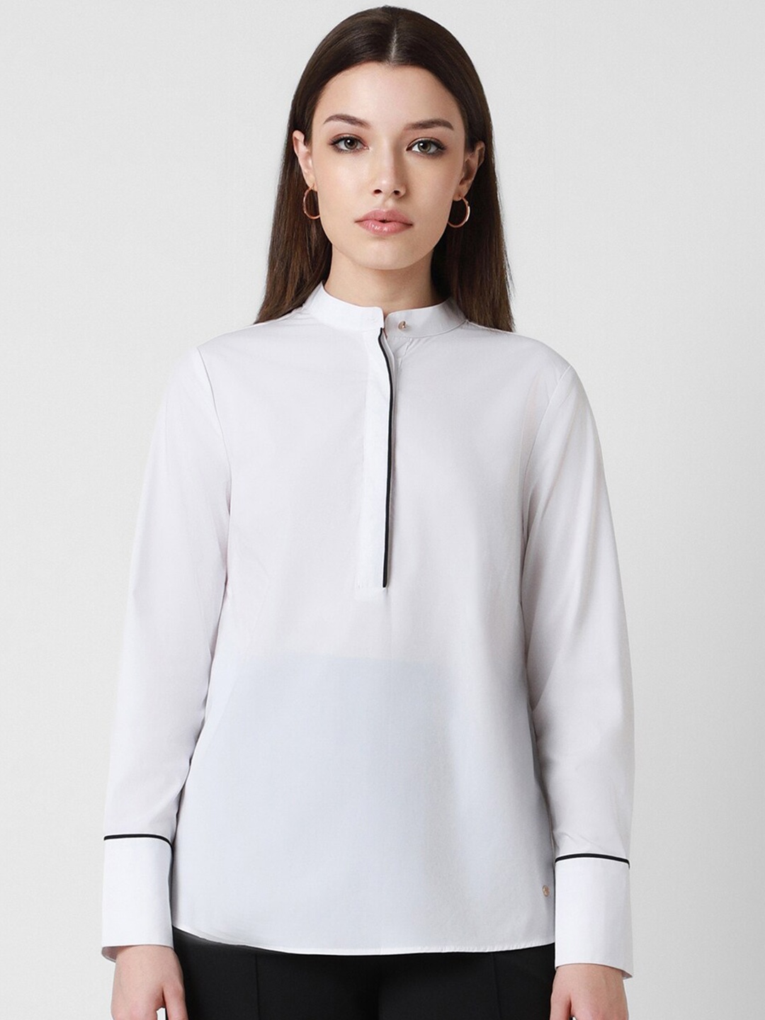 

Van Heusen Woman Band Collar Long sleeves Formal Shirt, White
