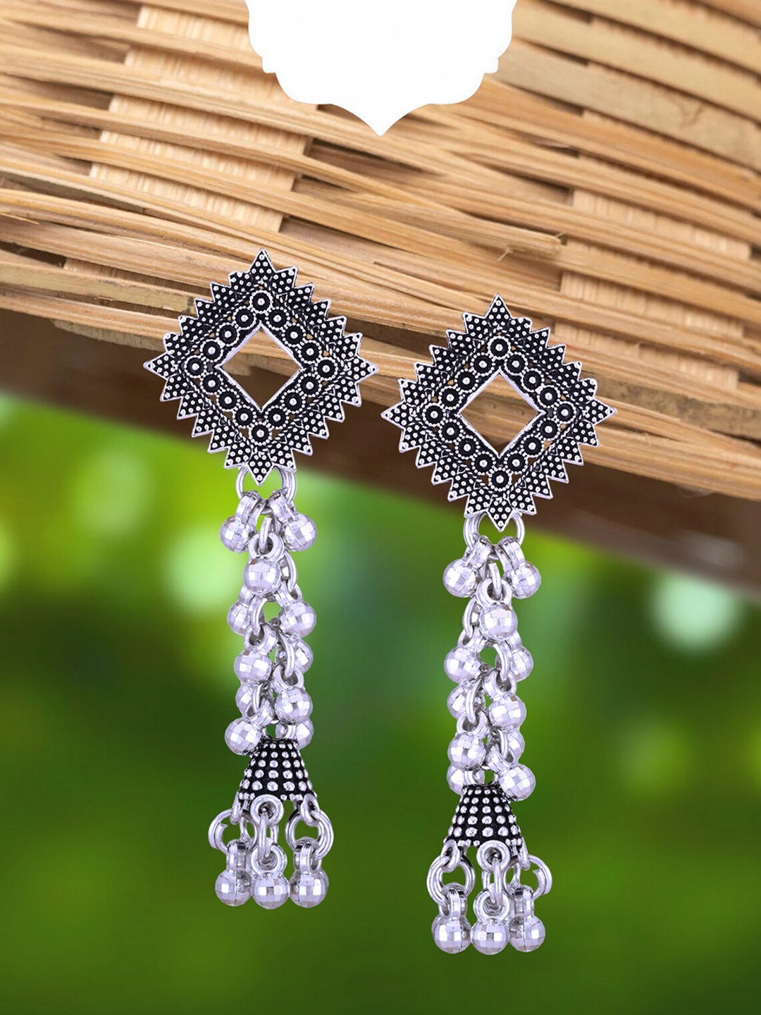 

Vighnaharta Rhodium-Plated Floral Shaped Jhumkas, Silver