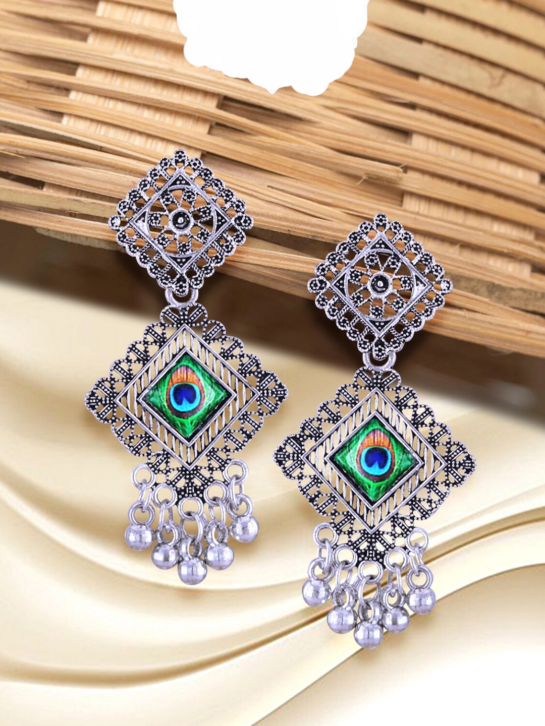 

Vighnaharta Rhodium-Plated Floral Shaped Drop Earrings, Silver