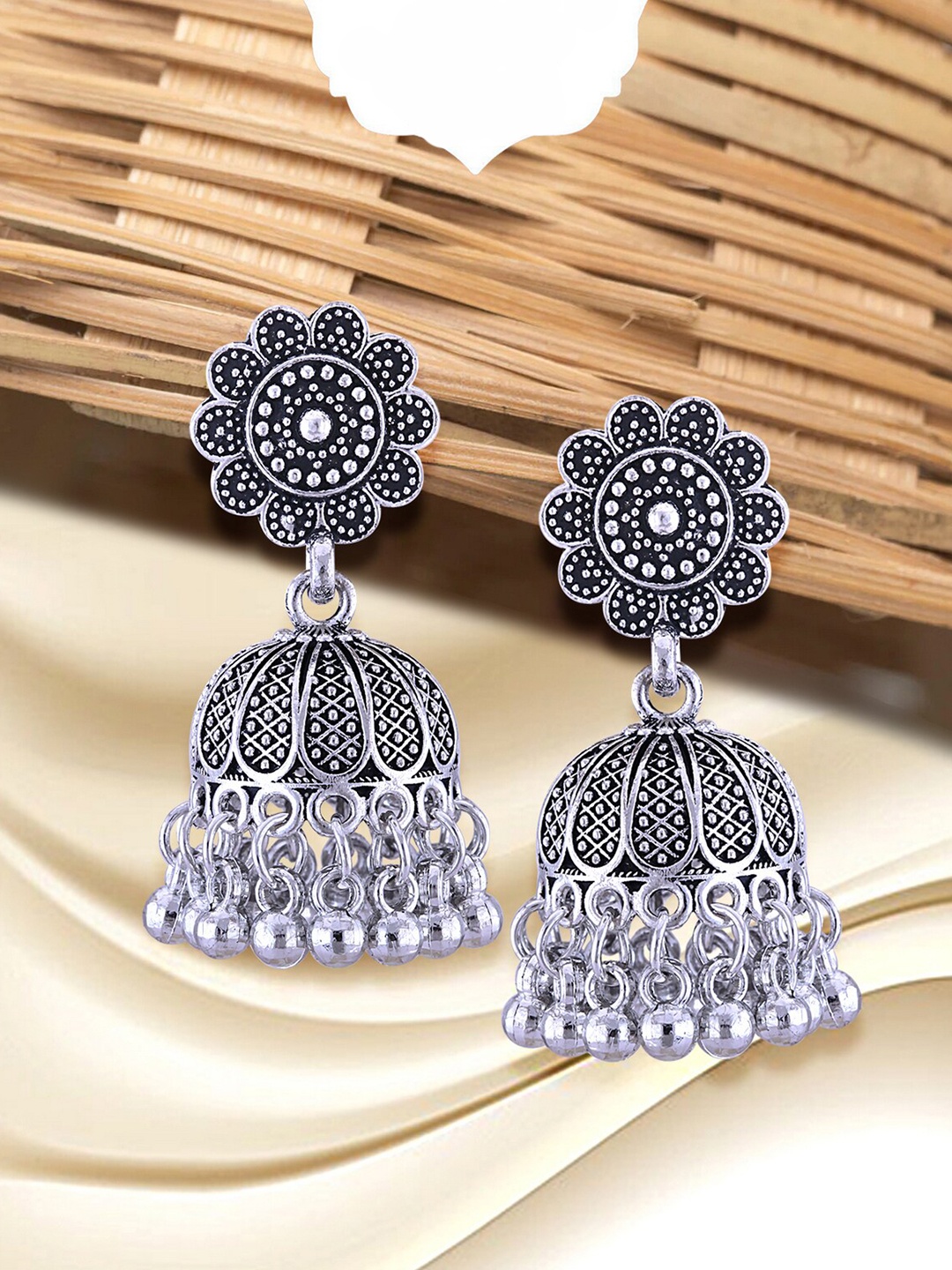 

Vighnaharta Rhodium-Plated Floral Shaped Jhumkas, Silver