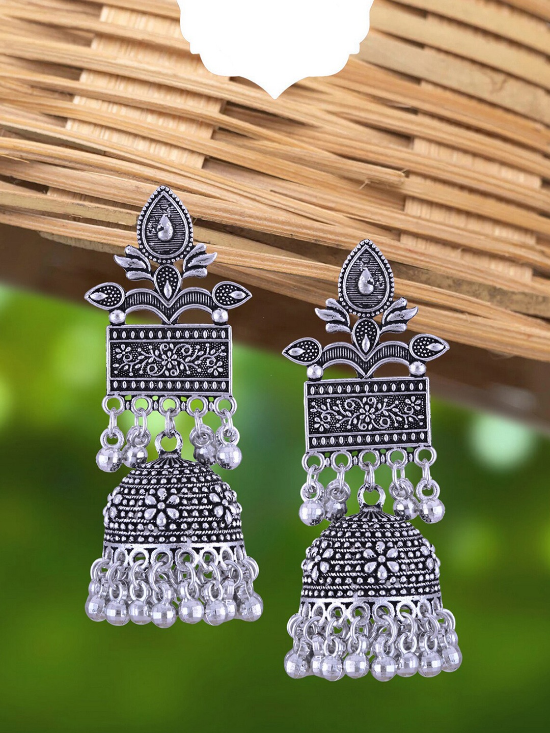 

Vighnaharta Rhodium-Plated Floral Jhumkas, Silver