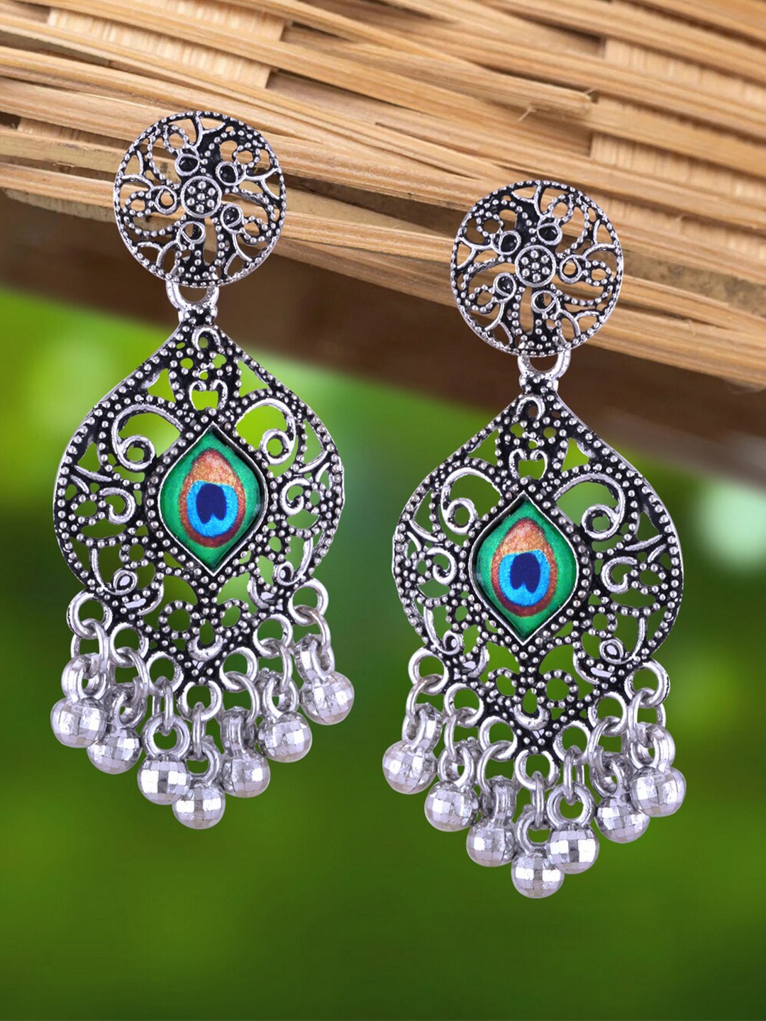 

Vighnaharta Rhodium-Plated Floral Shaped Jhumkas, Silver