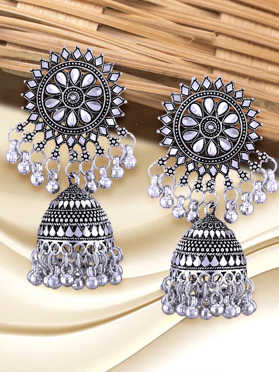 

Vighnaharta Rhodium-Plated Floral Shaped Jhumkas, Silver
